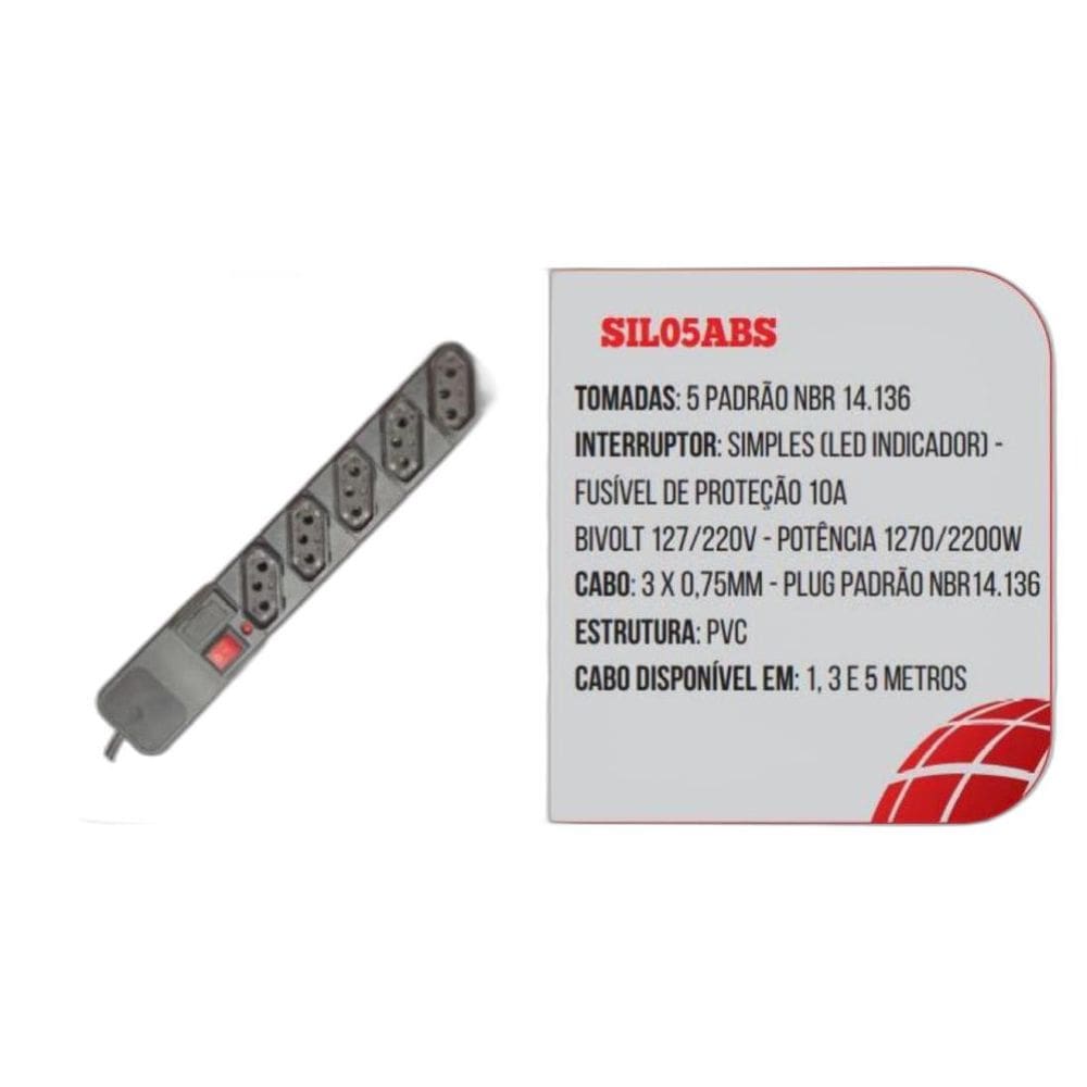 Filttro De Linha 5 Tomadas Bivolt Siltronics