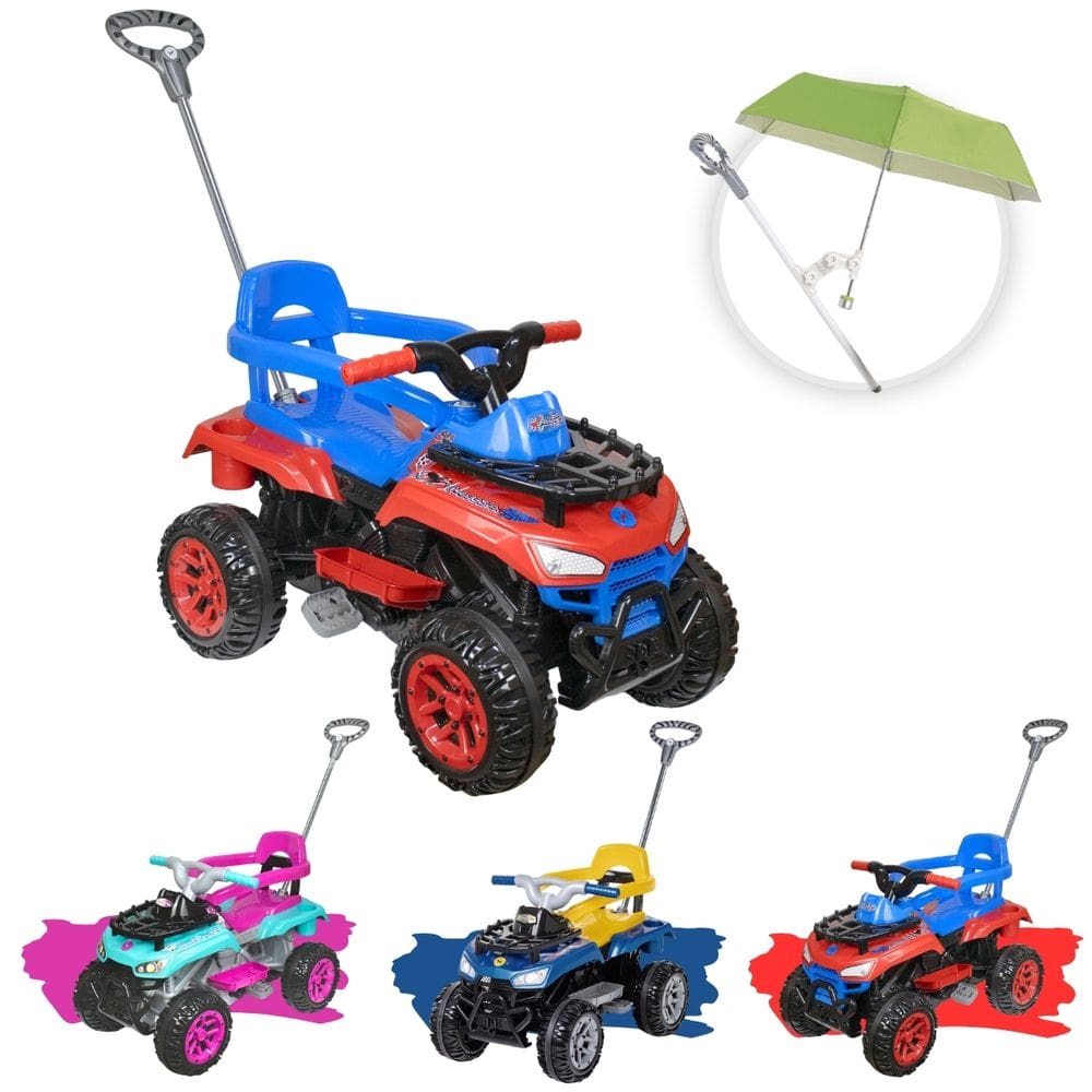 Quadriciclo Infantil a pedal com empurrador apoio de pés porta objetos e buzina Cross Up Calesita