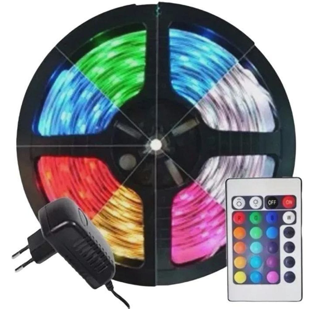 Fita Led 5050 Rgb 5 Metros 5M Ultra Dagua Controle + Fonte