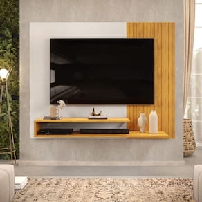 Painel para TV Ate 50 Polegadas Ripado 2 Prateleiras Nando Cedro Bali DJ Móveis