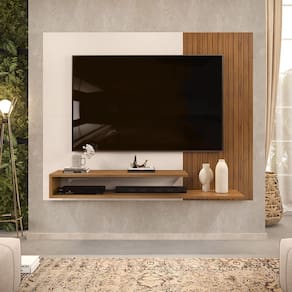 Painel para TV Ate 50 Polegadas Ripado 2 Prateleiras Nando Freijó Off White DJ Móveis