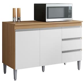 Balcão de Cozinha Andréia com Tampo 120cm Amêndoa Branco - AJL