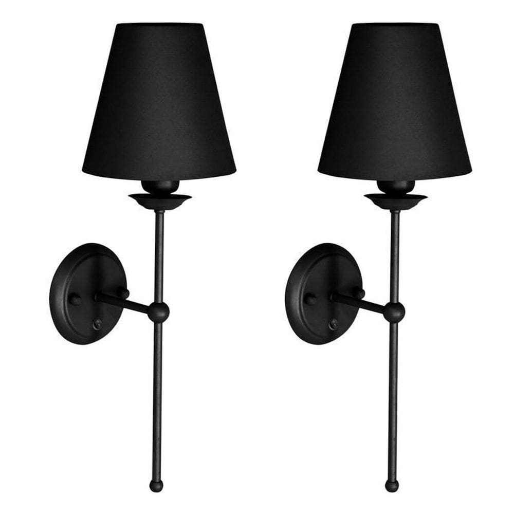 Kit 2 Luminárias Parede Tocheiro Cúpula Metal Botão Preto