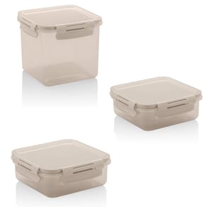 Kit Branco Conjunto 3 Potes Quadrados Click Cozinha