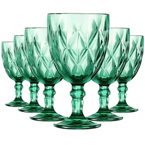 Jogo com 6 Taças Diamante de Vidro Verde de Agua ou Suco 260ml