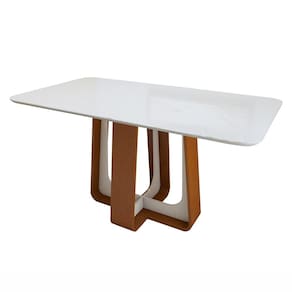 Mesa de Jantar Retangular 170cm Tampo com Vidro Sintonia Frassino/Off White