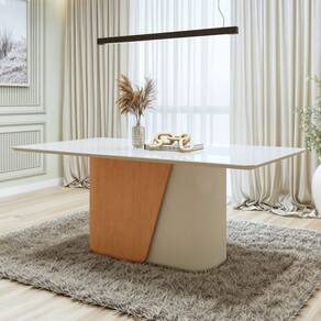 Mesa de Jantar Retangular 78x170x90cm Tampo com Vidro Amêndoa Clean/Off White