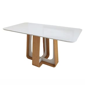 Mesa de Jantar Retangular 170cm Tampo com Vidro Sintonia Amêndoa Clean/Off White