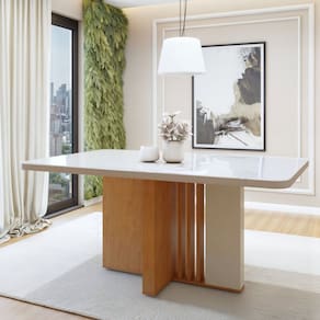 Mesa de Jantar Retangular 170cm Maxi Tampo com Vidro Astrid Amêndoa Clean/Off White