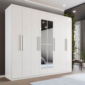 Guarda-Roupa Casal 8 Portas 4 Gavetas com Espelho Montreal 100% MDF Montreal Branco Neve