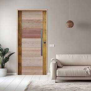 Porta com Visor Mista Batente Misto 14 Puxador Barra Chata 82 x 210cm Esquerdo Rodam 3B Natural