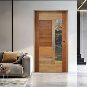 Porta com Visor Mista Batente Misto 14 Puxador Barra Chata 127 x 210cm Esquerdo Rodam 3B Natural