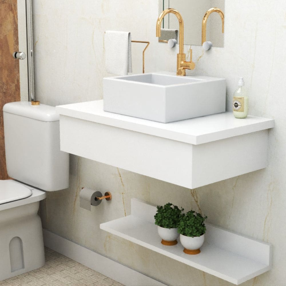 Conjunto Gabinete para Banheiro Completo com Cuba Espelheira Dublin Branco