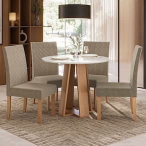 Conjunto para Sala de Jantar 1 Mesa Redonda com 4 Cadeiras Mel/Off-White