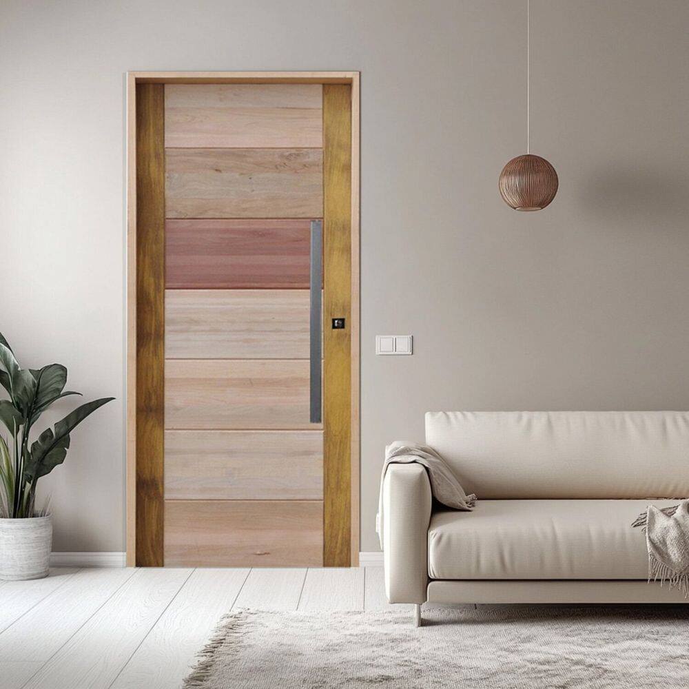 Porta com Visor Mista Batente Misto 14 Puxador Barra Chata 92 x 210cm Esquerdo Rodam 3B Natural
