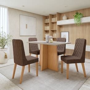Conjunto Sala de Jantar Tampo MDF com 4 Cadeiras  Amêndoa Clean/Off White/Avelâ