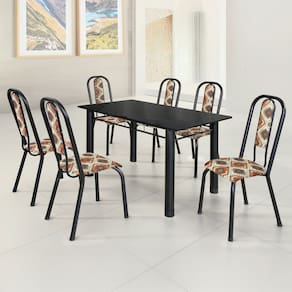 Conjunto Sala de Jantar Mesa com 6 Cadeiras Fortaleza Losango/ Preto
