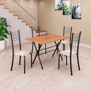 Conjunto de Mesa Tampo em MDF com 4 Cadeiras Dany Bege/Preto/Cinamomo