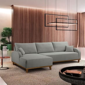 Sofá 4 Lugares com Chaise Lado Esquerdo 300cm em Linho Mercúrio Cinza