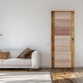 Porta com Visor Mista Batente Misto 14 Puxador Barra Chata 82 x 210cm Esquerdo Rodam 3B Natural
