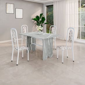 Conjunto de Sala de Jantar 1 Mesa Granito e 4 Cadeiras Lara Arabesco / Branco / Cinza