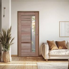 Porta com Visor Mista Batente Misto 14 Puxador Barra Chata 102 x 210cm Esquerdo Rodam 3B Natural