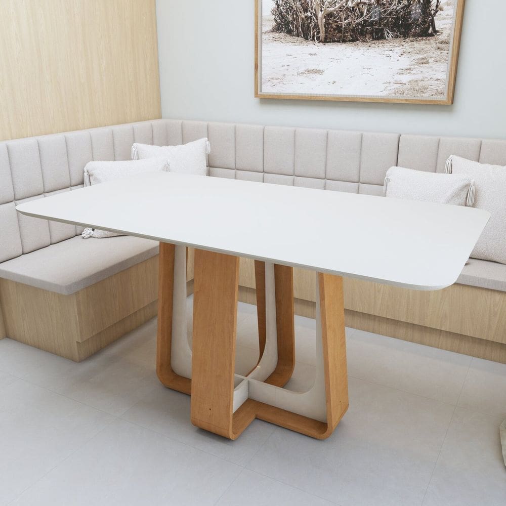 Mesa de Jantar Retangular 170cm com Tampo em MDF Sintonia Amêndoa Clean/Off White