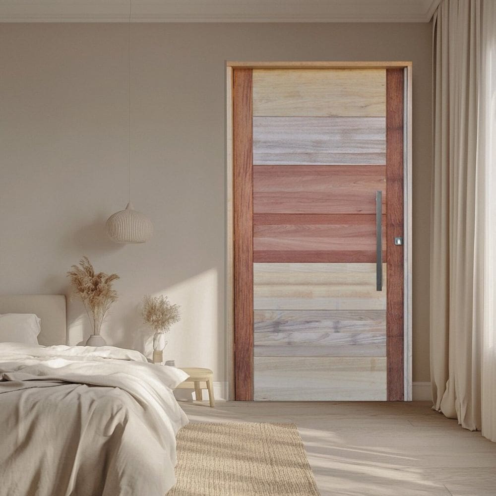 Porta com Visor Mista Batente Misto 14 Puxador Barra Chata 120 x 210cm Esquerdo Rodam 3B Natural