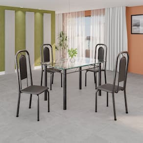 Conjunto de Mesa Tubular com 4 Cadeiras Lara Preto / Prata