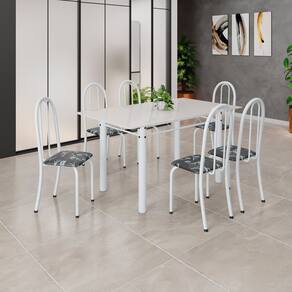 Conjunto de Mesa Tubular 140cm X 75cm Tampo em Vidro com 6 Cadeiras Iris B Preto/Branco