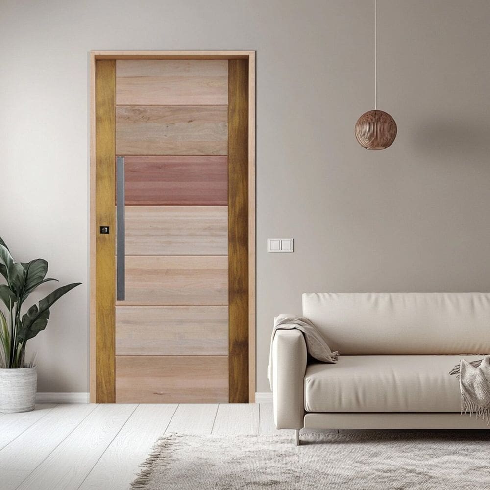 Porta Batente Eucalipto 14 Puxador Barra chata 80cm X 102cm X 210cm Direito Rodam 3B