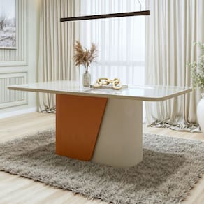 Mesa de Jantar Retangular 78x170x90cm Maxi Tampo com Vidro Frassino/Off White