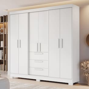 Guarda-Roupa com 6 Portas e 3 Gavetas Branco