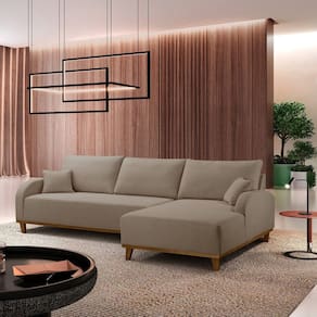 Sofá 4 Lugares com Chaise Lado Direito 300cm em Veludo Mercúrio Marrom