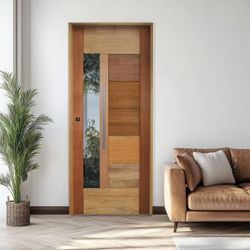 Porta Batente Eucalipto 14 Puxador Barra chata 80 CM 92cm X 210cm Direito 3B