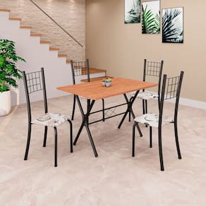 Conjunto de Mesa Tubular 62 100x60cm Tampo em Mdf Cinamomo com 4 Cadeiras Dany Arabesco/Preto/Cinamomo