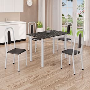 Conjunto de Mesa com 4 Cadeiras Lívia Preto/ Branco