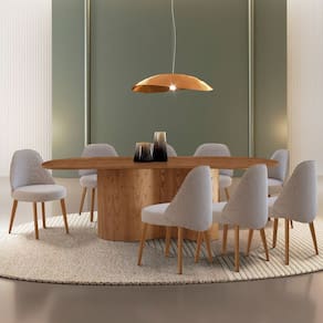 Mesa de Jantar Ester 220cm Madeira Tampo Laminado Orgânico com 8 Cadeiras Ester Brisa/Imbuia Natural
