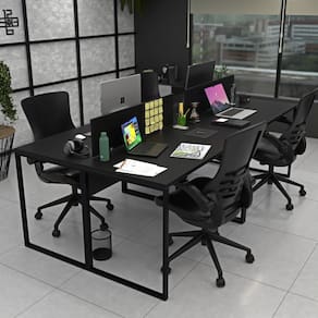 Estação de Trabalho Mesa Plataforma Industrial 4 Lugares Office Preto