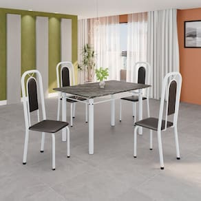 Conjunto de Mesa Tubular 120cm X 75cm Tampo Ardósia Indiano com 4 Cadeiras Lara Preto Liso / Branco