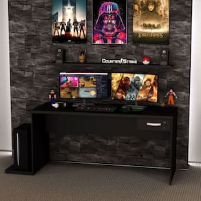 Mesa para Computador Gamer 1 Gaveta 160x60 cm Preto