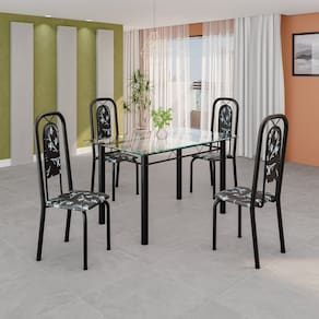Conjunto de Mesa Tubular com 4 Cadeiras Lara Preto