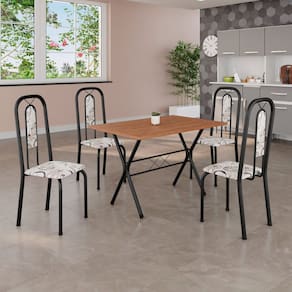 Conjunto de Mesa Tubular 100cm x 60cm Tampo em MDF com 4 Cadeiras Lívia Preto