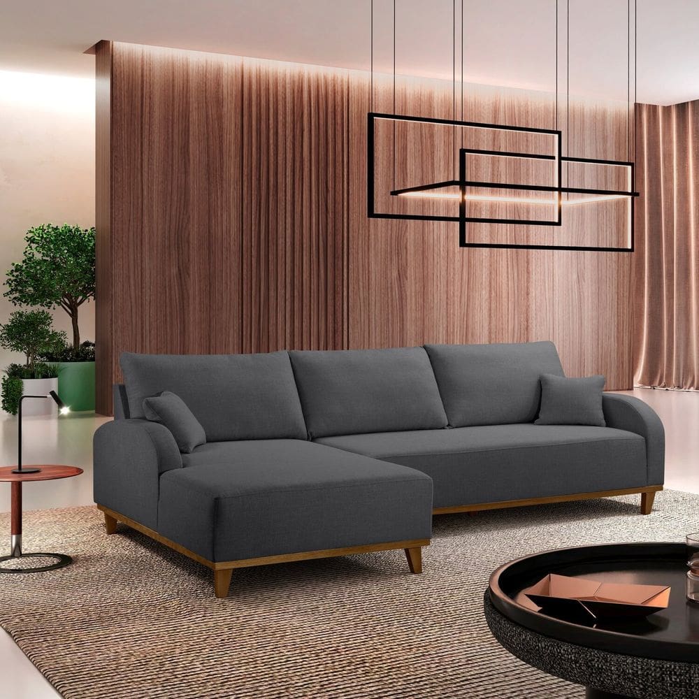 Sofá 4 Lugares com Chaise Lado Esquerdo 300cm em Veludo Mercúrio Grafite