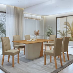 Conjunto Luar 170cm Tampo no Glass com 6 Cadeiras Apogeu Amêndoa Clean/Off White/Bege