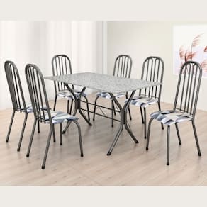 Conjunto Sala de Jantar Mesa com 6 Cadeiras Natal Prata / Granito