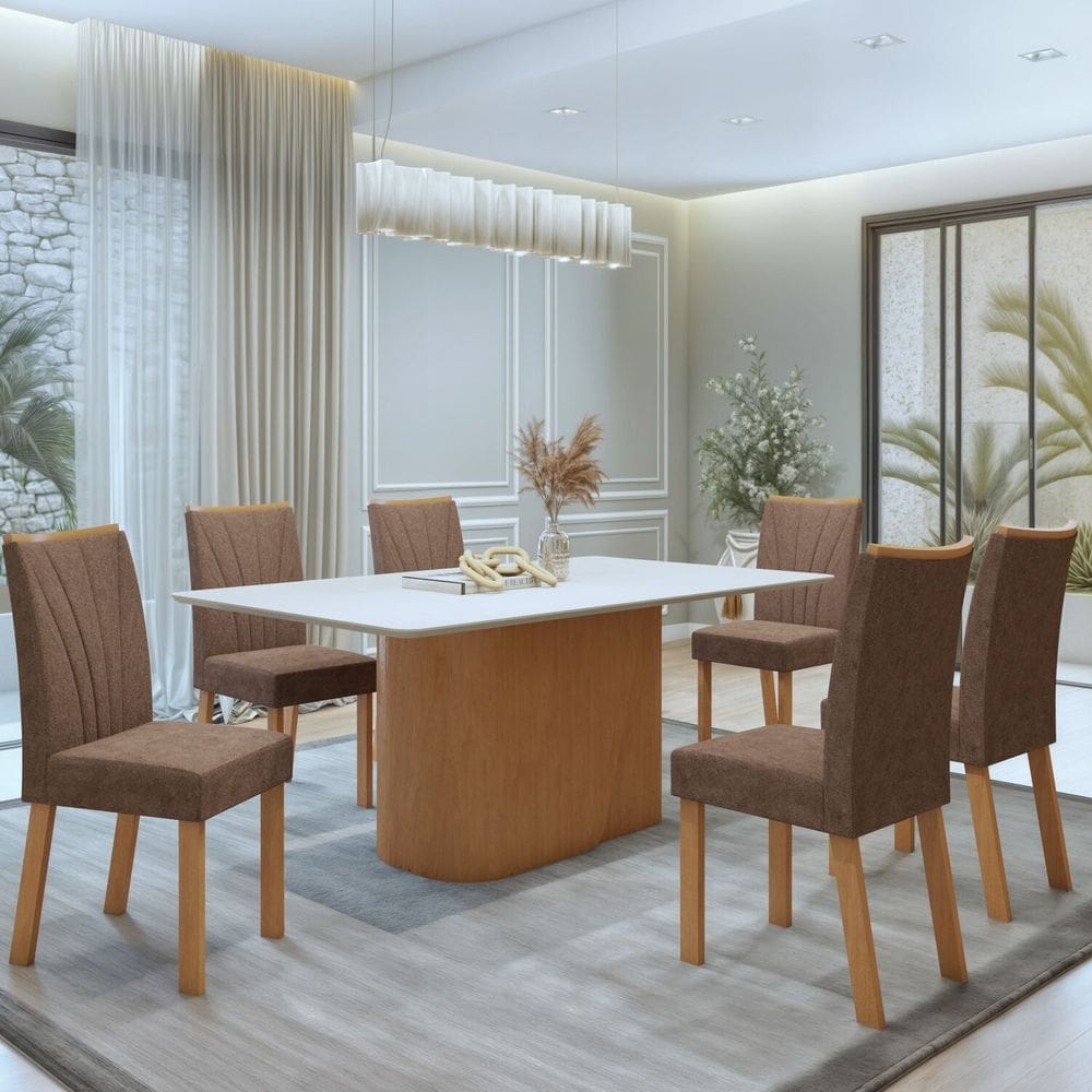 Conjunto Luar 170cm Tampo em MDF com 6 Cadeiras Apogeu Amêndoa Clean/Off White/ Avelâ