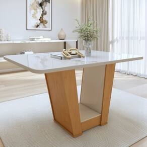 Mesa de Jantar Retangular 120cm Maxi Tampo com Vidro Apogeu Amêndoa Clean/Off White