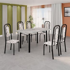 Conjunto de Mesa Tubular com 6 Cadeiras Lara Arabesco/Preto
