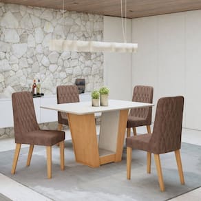 Conjunto Sala de Jantar Mesa Apogeu com 4 Cadeiras Luar Amêndoa Clean/Off White/Morano Avelâ